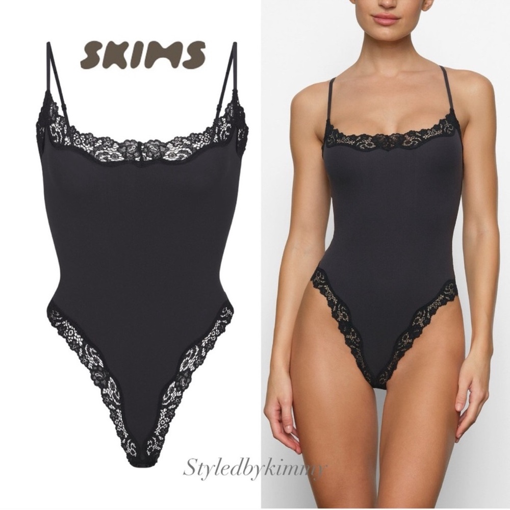 SKIMS Black Lace Trim Bodysuit - NWT